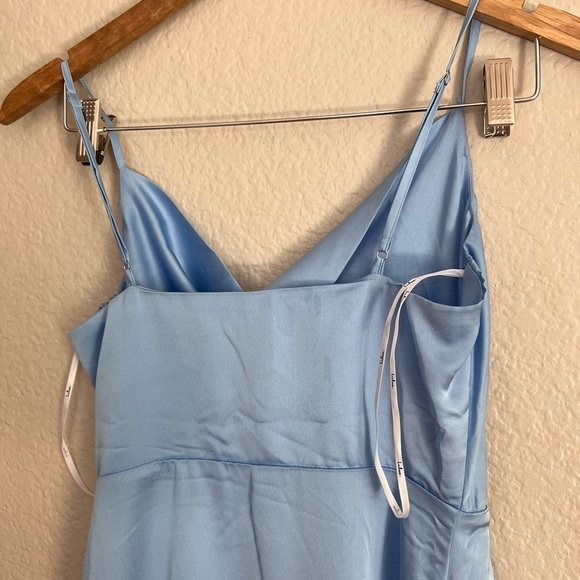 NWOT Formal Invitation Light Blue Satin Cowl Neck Maxi Dress - Picture 4 of 7